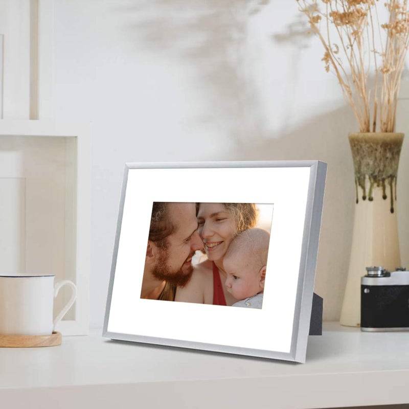 Frametory, 8x10 Silver Aluminum Picture Frame - Set of 1 - Ideal for Displaying 5x7 Photos with Mat or 8x10 Without Mat - Real Glass Front - Simple Gallery Wall Frames for Art Prints and Posters - Image 4